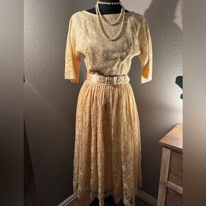 Vintage Lace Maxi Skirt in Creamy Color